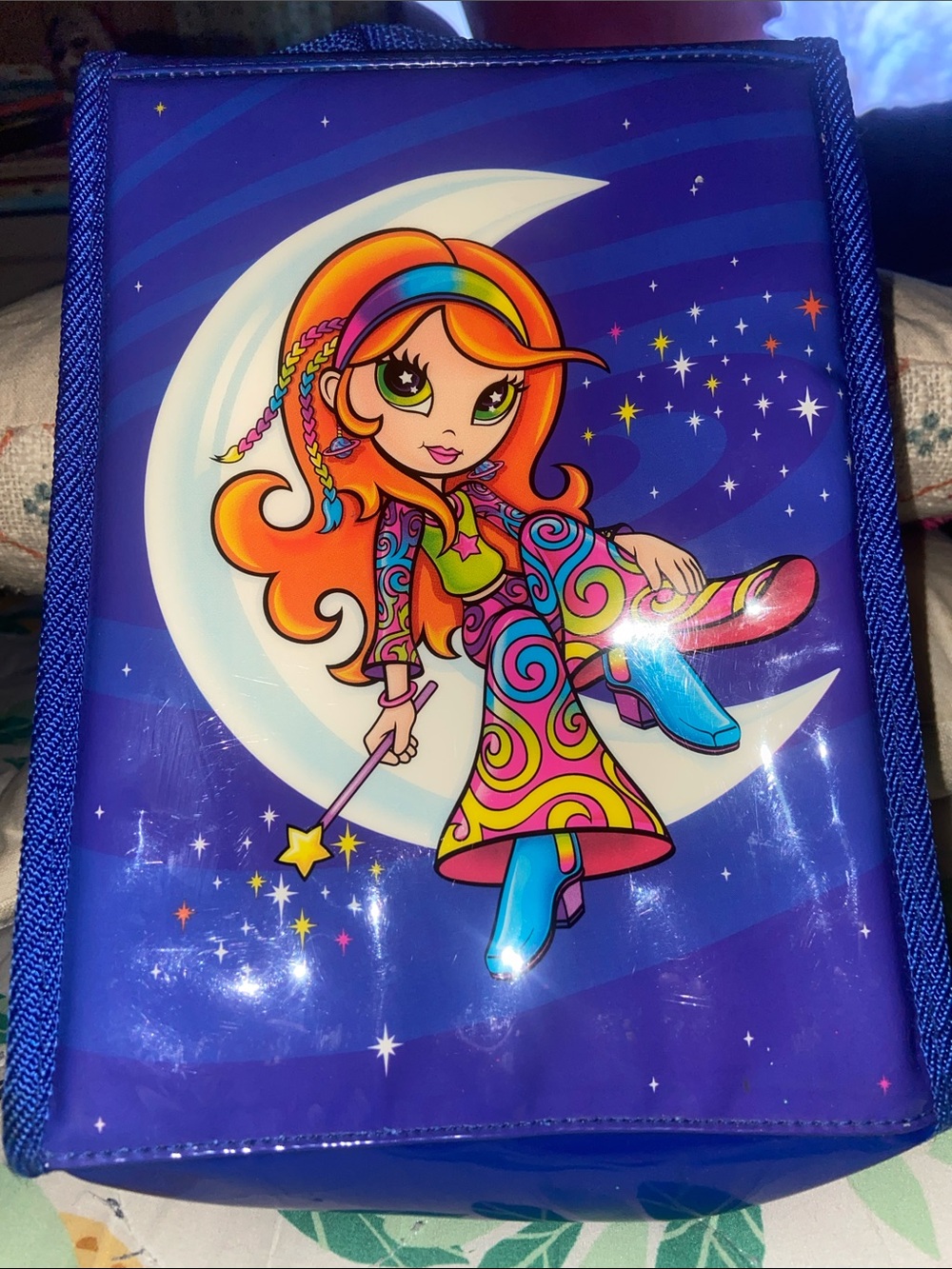 LISA FRANK 90s Y2K STAR MOON GIRL LUNCHBOX Royal Blue Glitter WOW!!!!